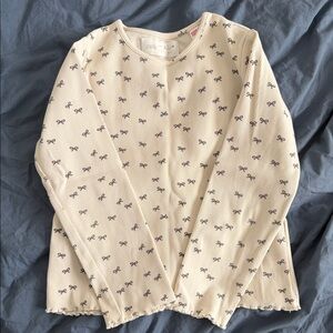 Zara Beige Bow Patterned Long Sleeve Top